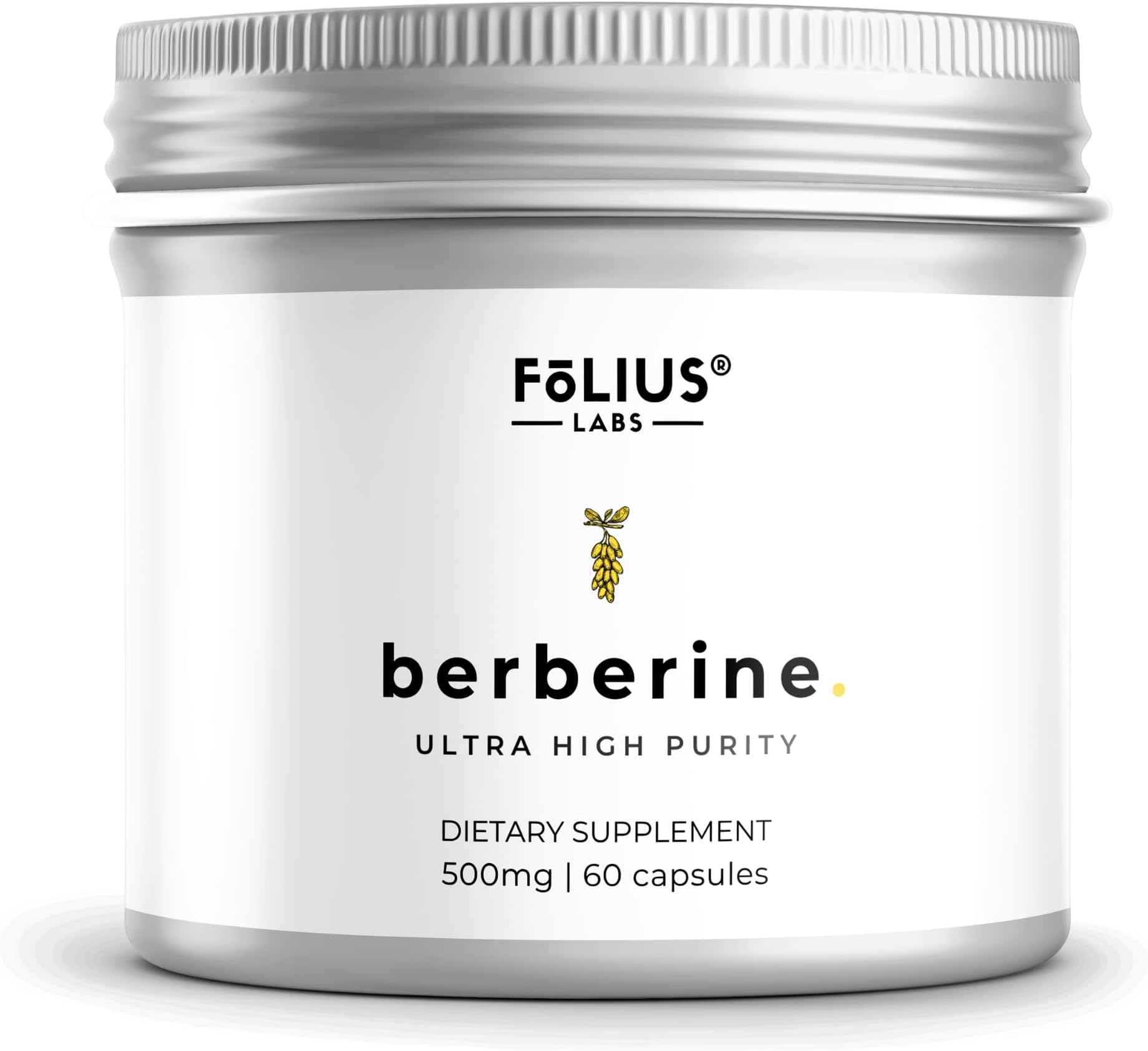 FOLIUS LABS Clean Label Berberine HCl 97% - Clinically Studied Ultra High Strength Pure Berberine Supplement 500mg - Support Blood Sugar, Lower Cholesterol, PCOS supplements - 60 Capsules
