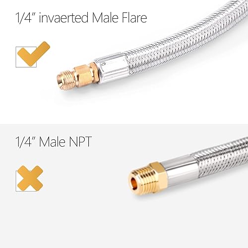 Miniatura 2 de GasSaf Manguera de propano RV de 12 pulgadas, trenza de acero inoxidable, línea de gas de propano con destello macho invertido de 14 pulgadas (2