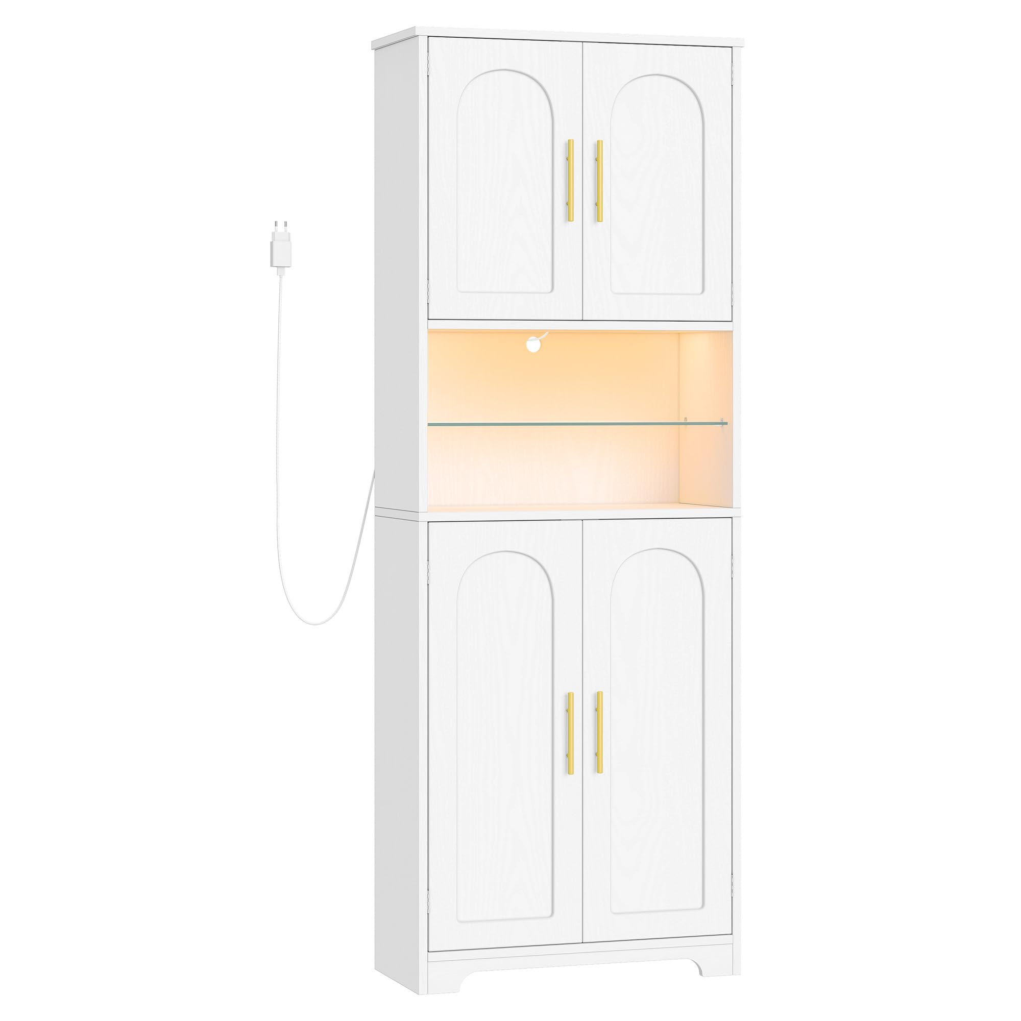 Hzuaneri Mobile Bagno con Luci LED, 4 Ante, mobiletto bagno salvaspazio, mobile alto con spazio aperto, ripiani regolabili, soggiorno, bagno, 30 x 60 x 170 cm, Bianco SC68213X
