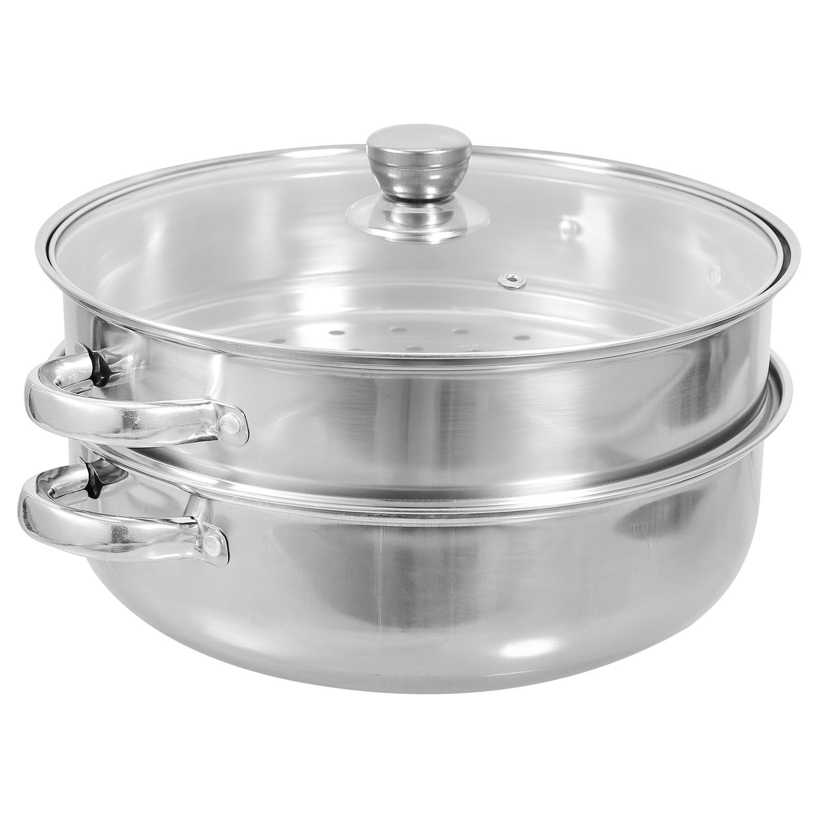 PRETYZOOM 1 juego de ollas de vapor de ánfora con tapa, utensilios de cocina ricos para cocinar al vapor, olla de vapor de 2 niveles, suministros de cocina, olla de vapor de acero inoxidable, vidrio