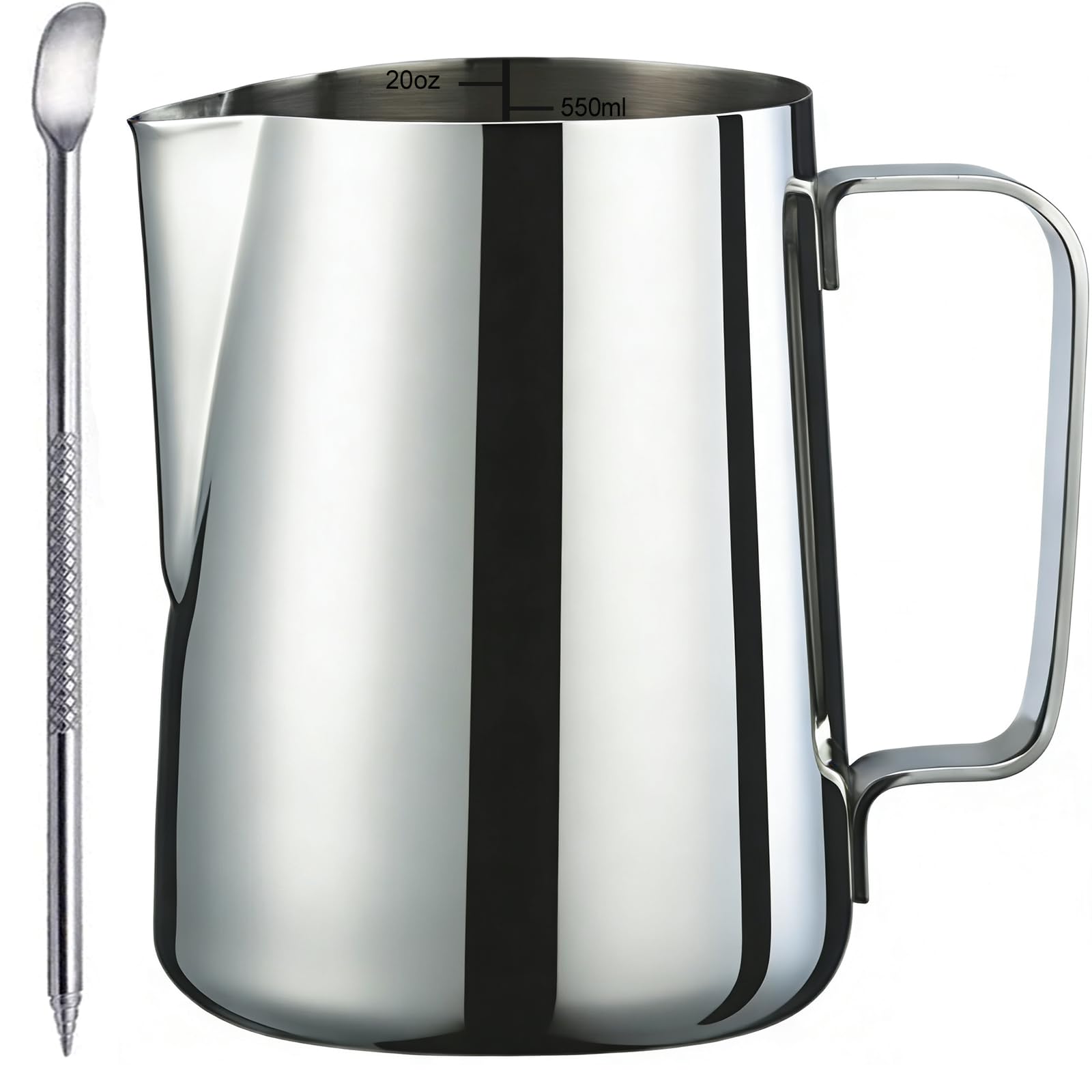 SVNR Milk Frother Jug - 600ml/20oz Stainless Steel Milk Frothing Jug, Milk Jug for Coffee Machine, Barista Accessories for Making Cappuccino Latte Frothy Milk - Sleek Silver Design