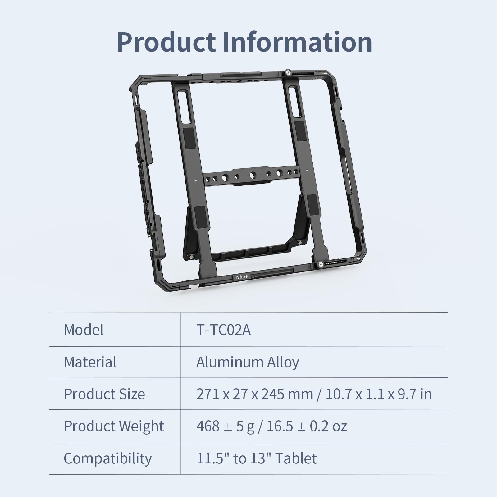 Nitze Tablet Käfig für iPad Pro 13" M5/M4, iPad Air 13" M4/M3/M2, iPad Pro 12.9" der 6./5./4./3. Generation und andere Tablets von 11.5" bis 13" - T-TC02A