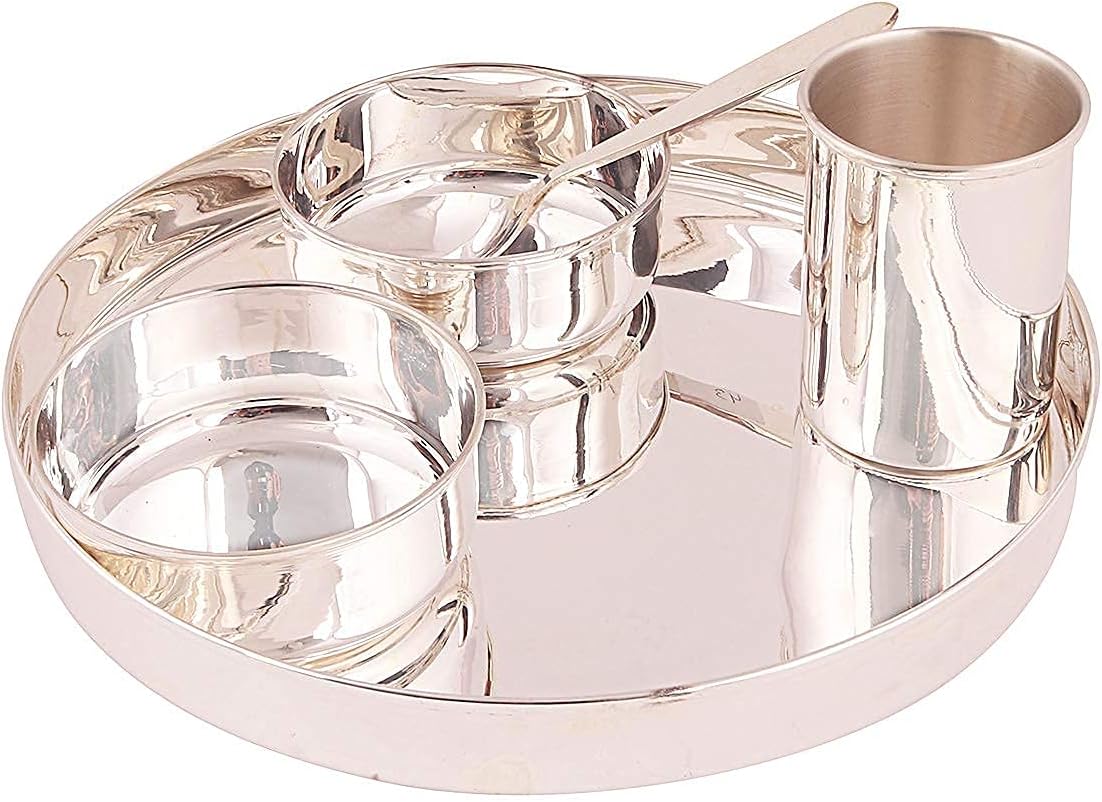 Msa Jewels Pure Silver Solid Thali Set With Certified Bis Hallmark In A Premium Box (Purity 92.5 Sterling Silver Weight 652 Gram