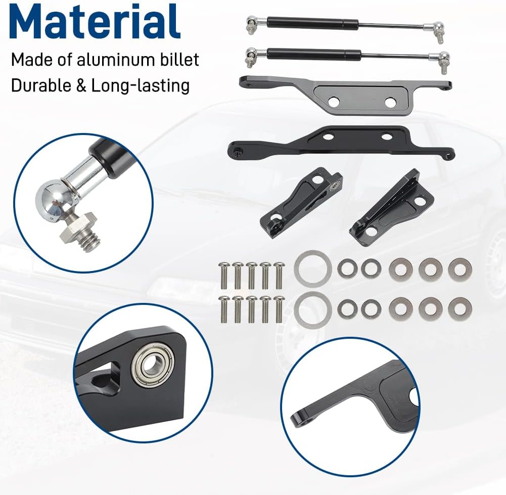 AUTOVIC Hood Hinge Latch Support Billet Aluminum for Honda Civic CRX EF 1988-1991