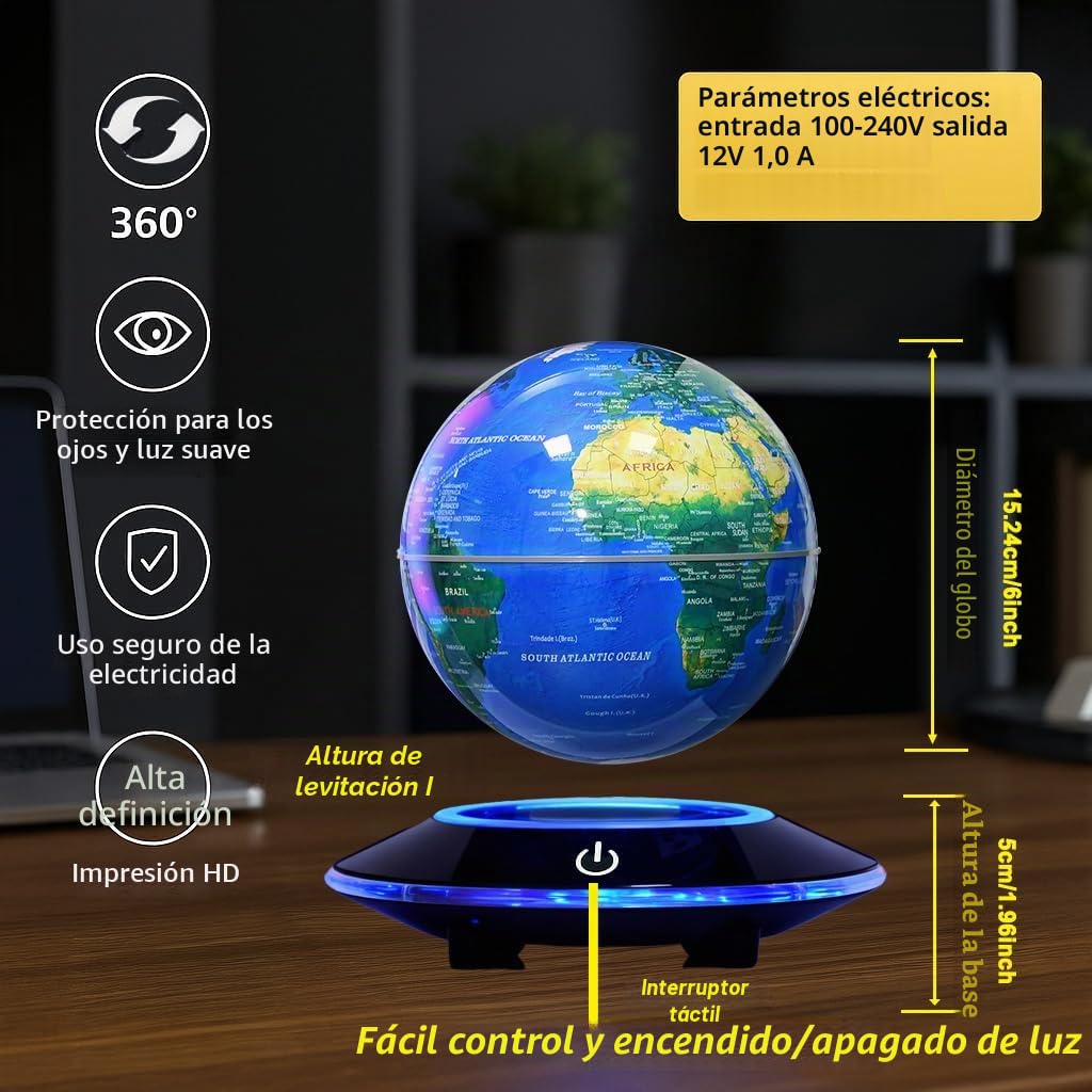 Globo Terráqueo Flotante Magnético de 6 Pulgadas con Iluminación LED de KAIMC para Niños, Decoración de Oficina Fresca para Hombres, Regalos de Cumpleaños Únicos