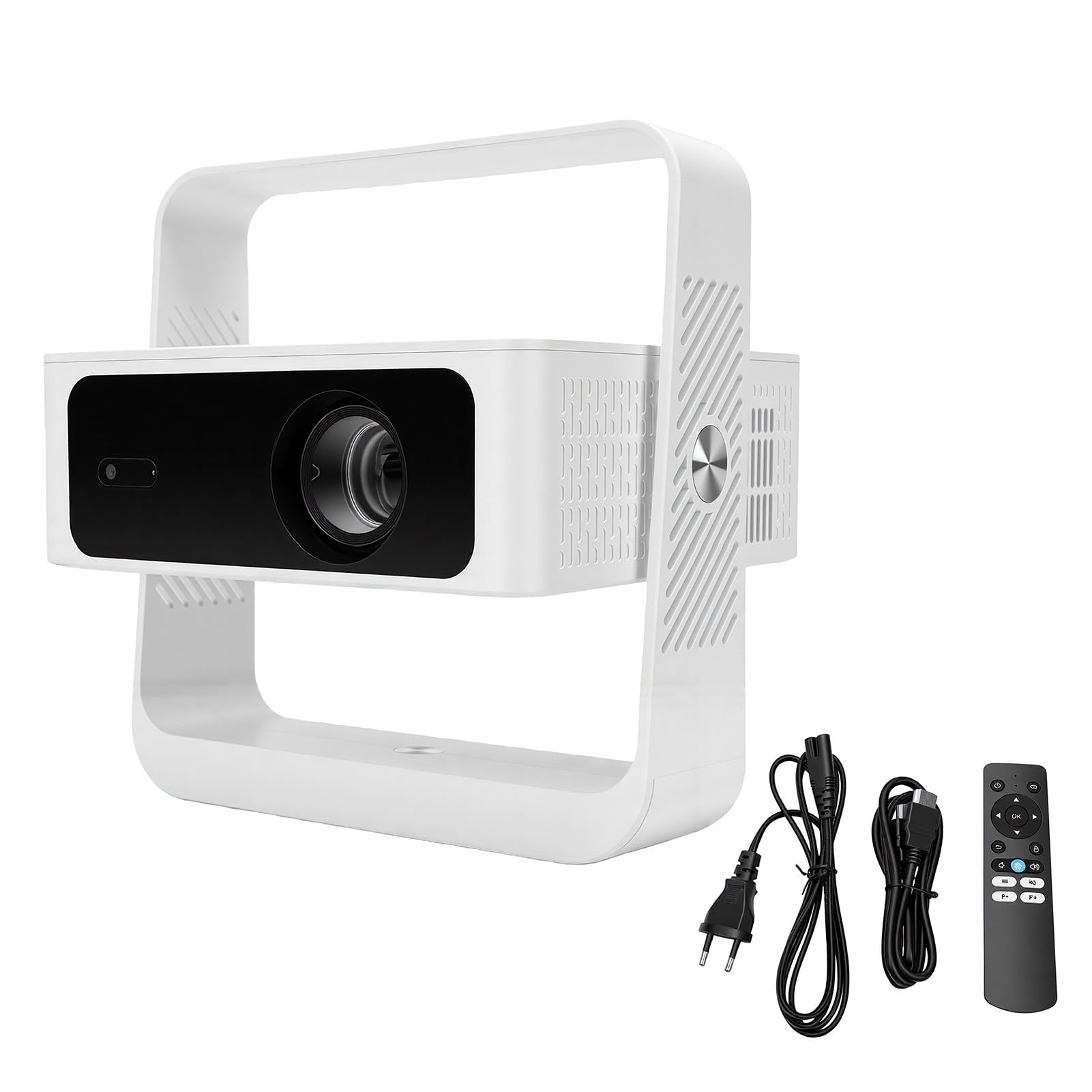 Naroote Inteligentny Projektor 720P z Wi-Fi i Bluetooth (wtyczka UE) | Przenośny Projektor Zewnętrzny z podstawą regulowaną 360°, funkcją Automatycznego Ustawiania Ostrości, 200 ANSI, Android 14.0