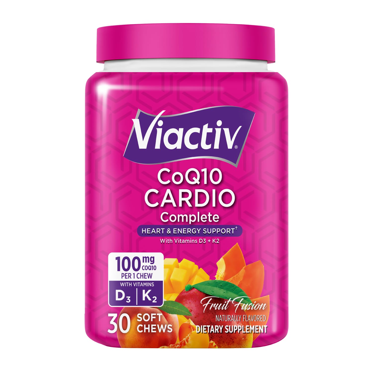 Viactiv CoQ10 Cardio Complete Chews - CoQ10 Supplement Chews for Women & Men, Coenzyme Q10 as Ubiquinone with Vitamins D3 + K2, Heart Health & Energy Support for Adults, Delicious Flavor - 30 Ct