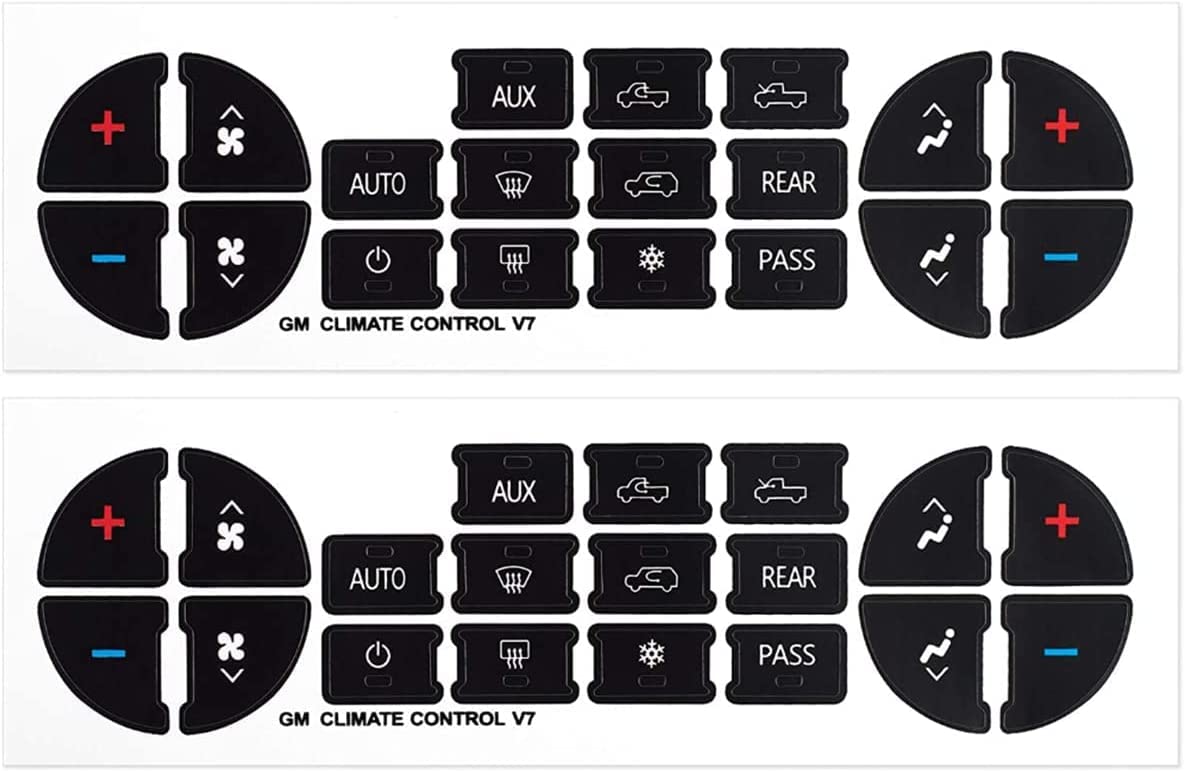 AtticZone AC Dash Button Repair Kit Stickers Decals Compatible with GM 2006-2014 GMC Chevrolet Tahoe Yukon Acadia Sierra, 2Pcs (AC19 x2)