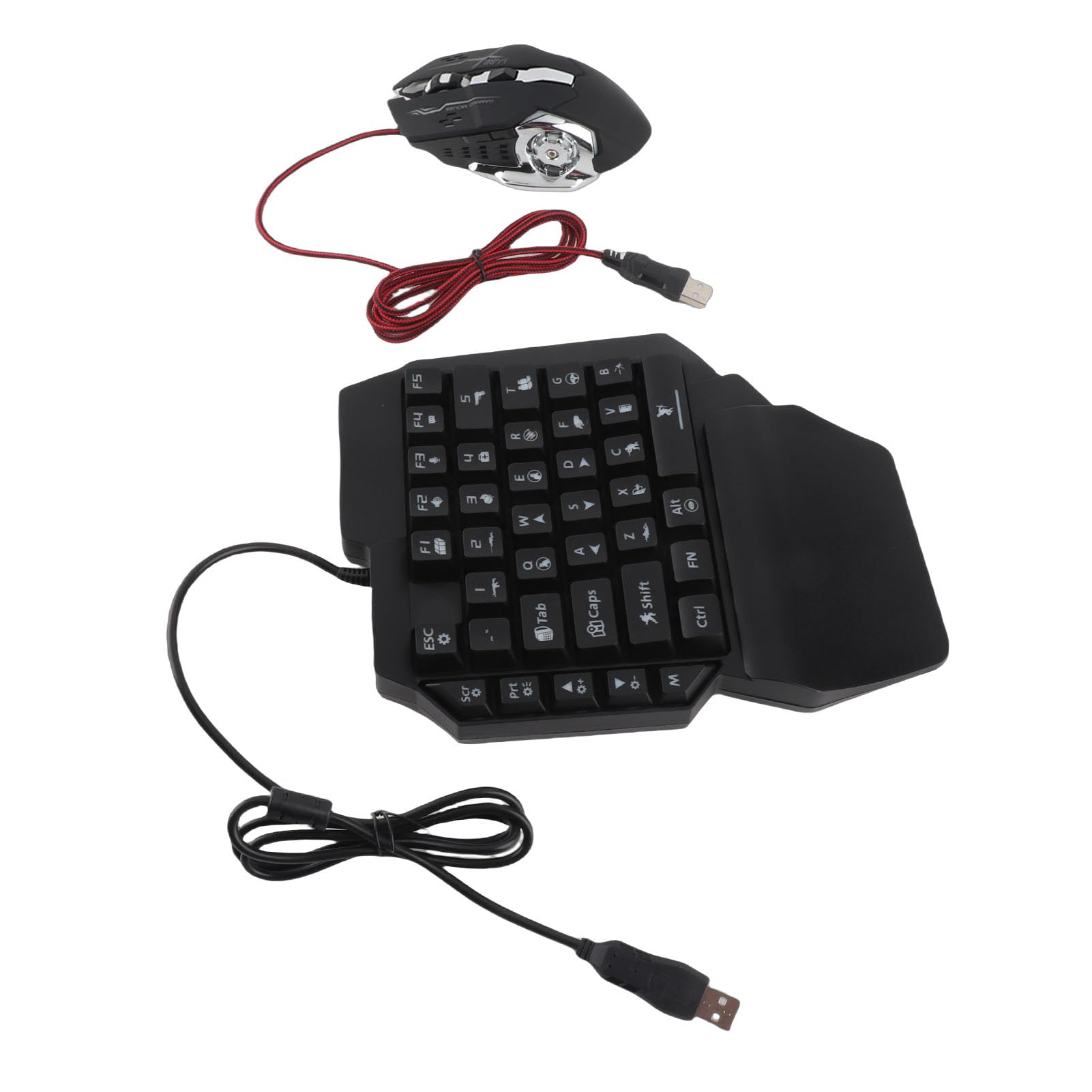 Bewinner Combinazione Tastiera e Mouse da Gioco RGB a una Mano, Tastiera da Gioco a Mezza Mano con Adattatore per, Set Mini e Mouse Retroilluminato a LED Cablato USB per Console di