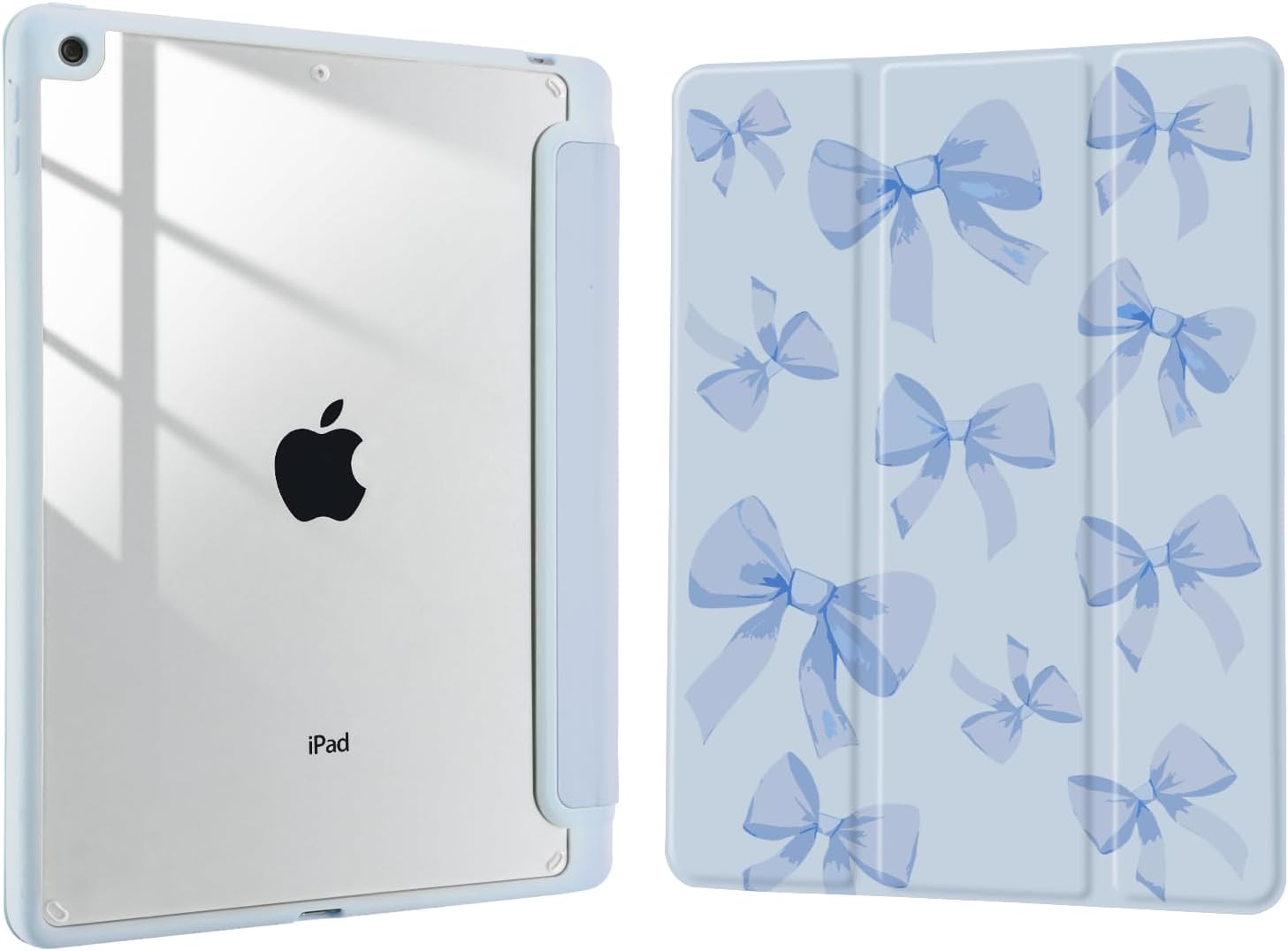 Joyland Light Blue Bow Cover for iPad 10th Generation 10.9 inch 2022/(A16) 11th Gen 11 Inch 2025,Built-in Pencil Holder with Shockproof Cover Clear Transparent Back Shell Auto Wake/Sleep,Blue