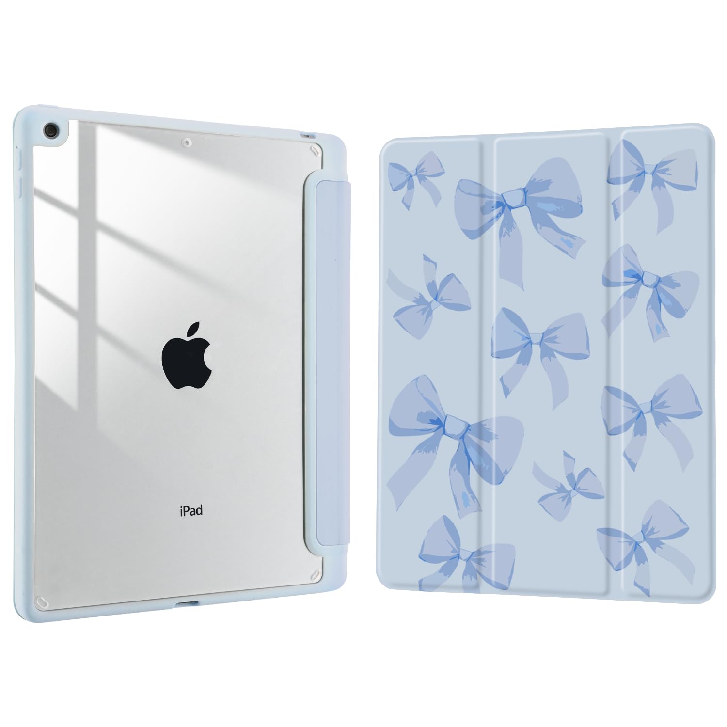Joyland Light Blue Bow Cover for iPad 10th Generation 10.9 inch 2022/(A16) 11th Gen 11 Inch 2025,Built-in Pencil Holder with Shockproof Cover Clear