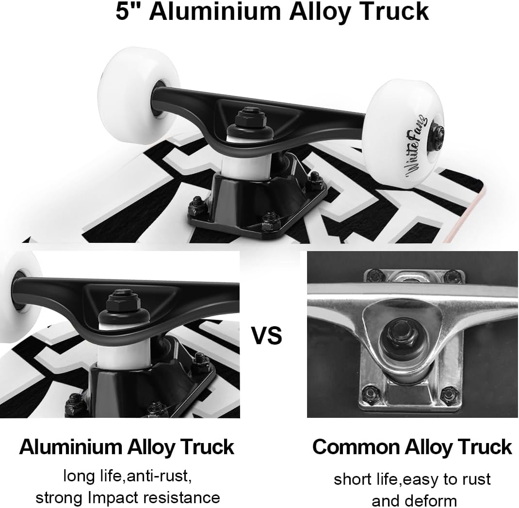 WhiteFang Skateboards for Beginners, Complete Skateboard 31 x 7.88, 7 Layer Canadian Maple Double Kick Concave Standard and Tricks Skateboards for Kids and Beginners Letters image 4 of 7 B08ZXQKDQS