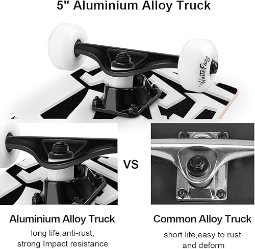 Miniatura 60 de WhiteFang Patinetas para principiantes, patineta completa de 31 x 7.88, 7 capas de arce canadiense de doble patada cóncava estándar y trucos