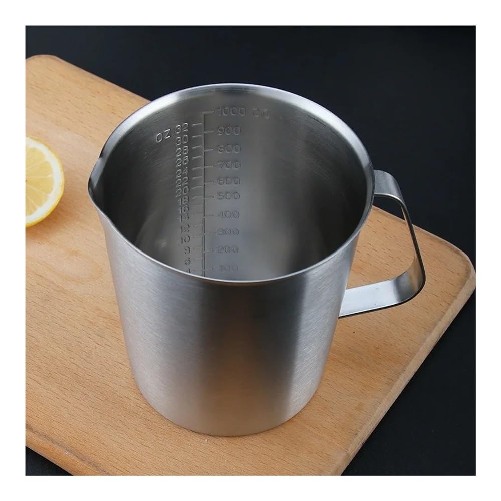 Taza medidora grande de acero inoxidable de 2000 ml, jarra de espuma de leche, jarra para café con leche, máquina de café, arte y café (1000 ml)
