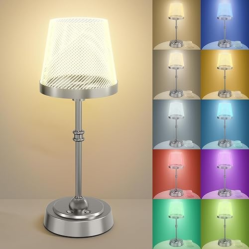 Miniatura 8 de Lámpara de mesa inalámbrica, lámpara de escritorio LED recargable, lámpara de batería de 6000 mAh, atenuación continua de 3 colores, lámpara táctil