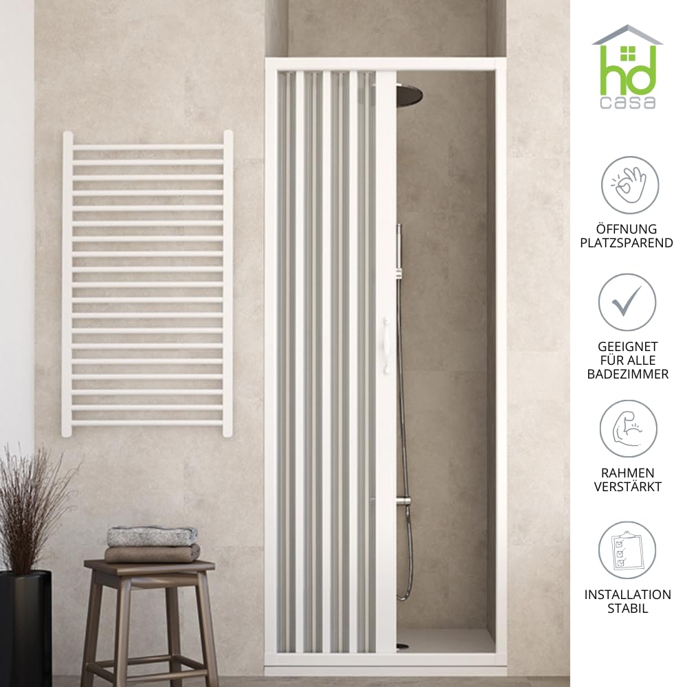 HD CASA Box Doccia a Soffietto in PVC Modello Giada, Anta Unica Estendibile con Pannelli Semitrasparenti, Apertura Laterale, Cabina Doccia Salvaspazio Bianca Made in Italy 80 cm