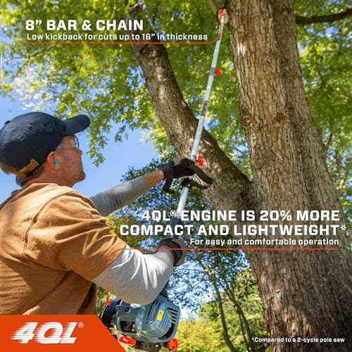 SENIX CSP4QL-L 4QL 26.5 cc 4-Cycle Gas Powered Pole Saw with 8-Inch Bar and Chain, Chain Saw Tree Trimmer with Adjustable Extension Pole, Harness Included