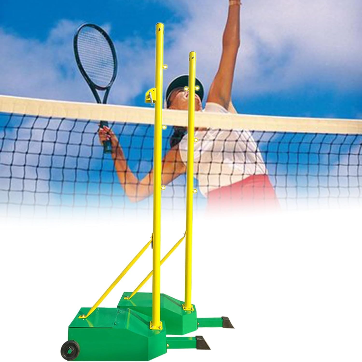 Conjuntos de Voleibol y Red para Adultos y Adolescentes: con Red Enrollable, Color Verde, Altura Regulable, fácil de Instalar, Ideal para Deportes al Aire Libre.