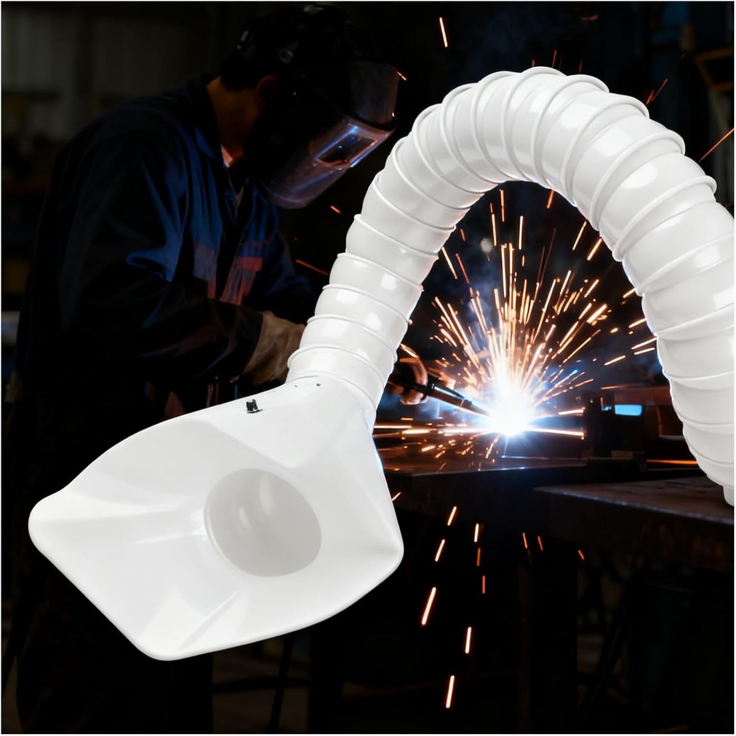 Flexible Duct Fume Extractor Arm, Industrial Welding Fume Collector Hose 0.8m-2m, Adjustable Air Extractor, 50mm Diameter, Efficient Smoke Extraction