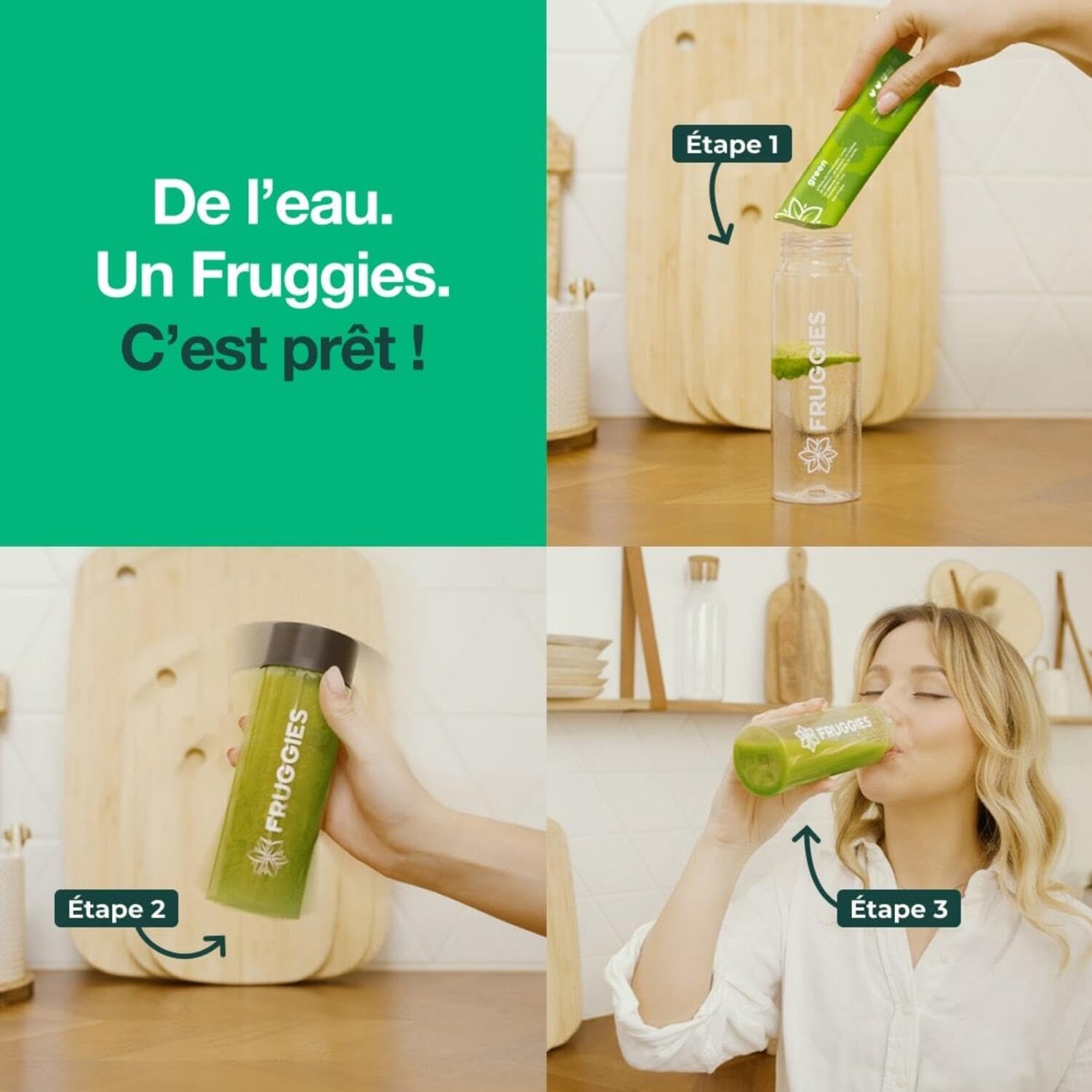 Fruggies® Kit Découverte – 7 Mélanges à base de Fruits et Légumes Lyophilisés BIO + Bouteille Réutilisable – 2,5 Portions par Sachet – Fibres Vitamines Minéraux - Sans Sucres Ajoutés Made in France