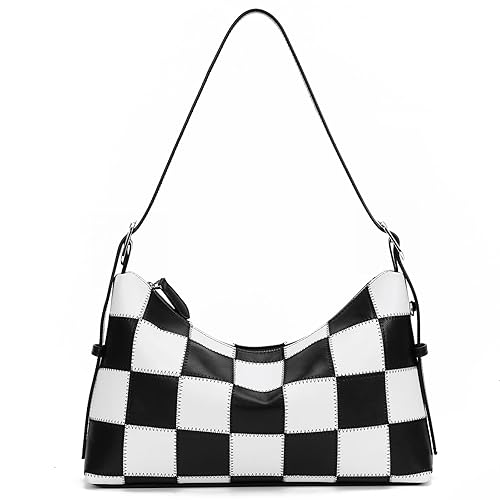 Checkered Shoulder Bag for Women Classic Black and White Purse