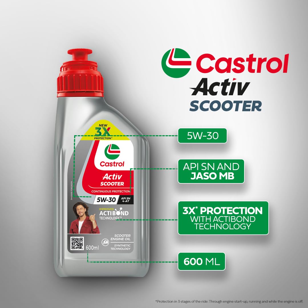 Castrol Activ Scooter 5W-30 Engine Oil with Synthetic Technology (600ML)+ Gear Oil 80W-90 (120ML) | 3X Protection with Actibond Technology| Engine Protection for Scooters | For Honda BS VI Scooters
