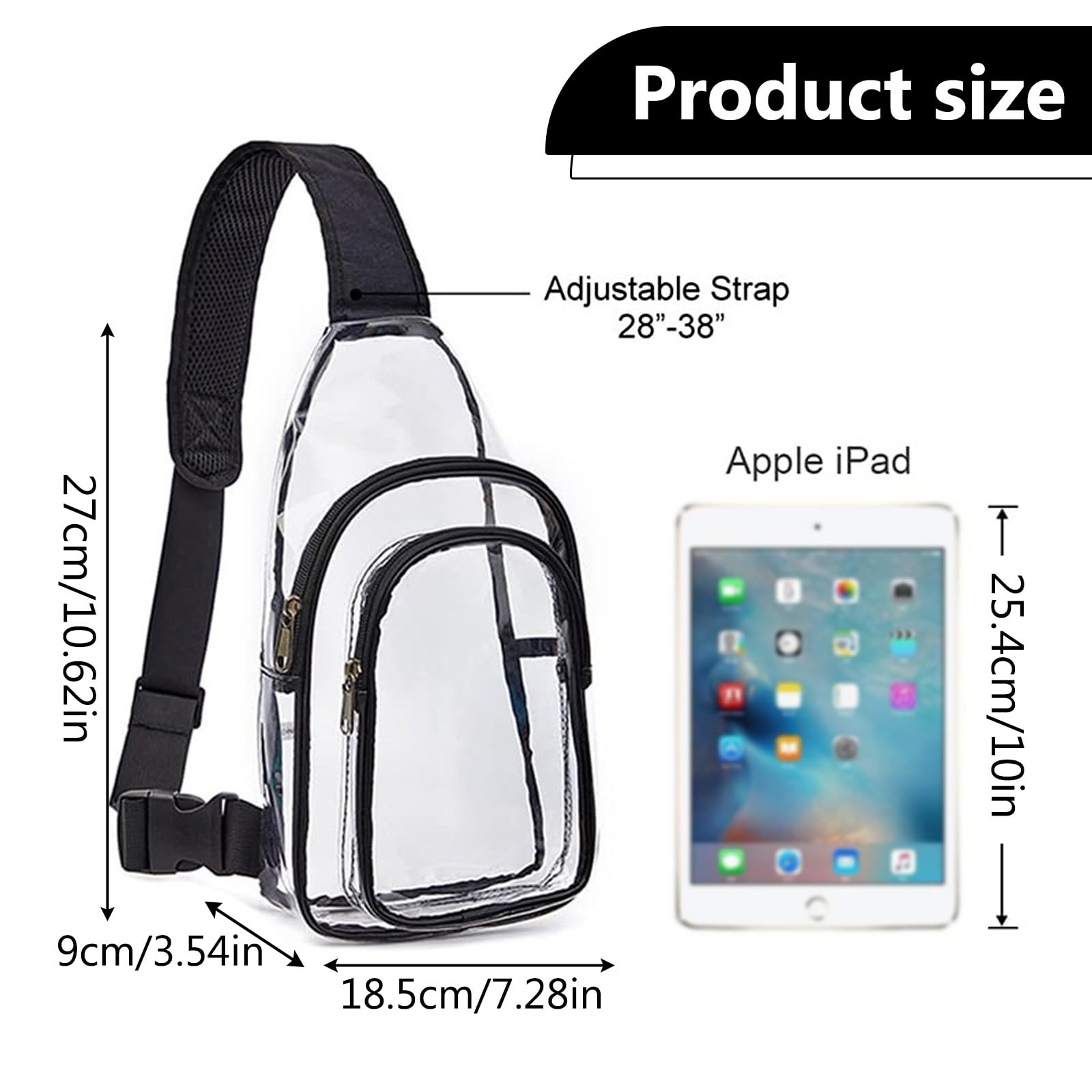 Bolsa de Pecho Transparente de PVC, Aprobado por Estadios Bolso Bandolera Hombre, Bolso Transparente Mujer con Correa Ajustable, Riñonera Resistente Al Aguariñonera para Conciertos Viajes