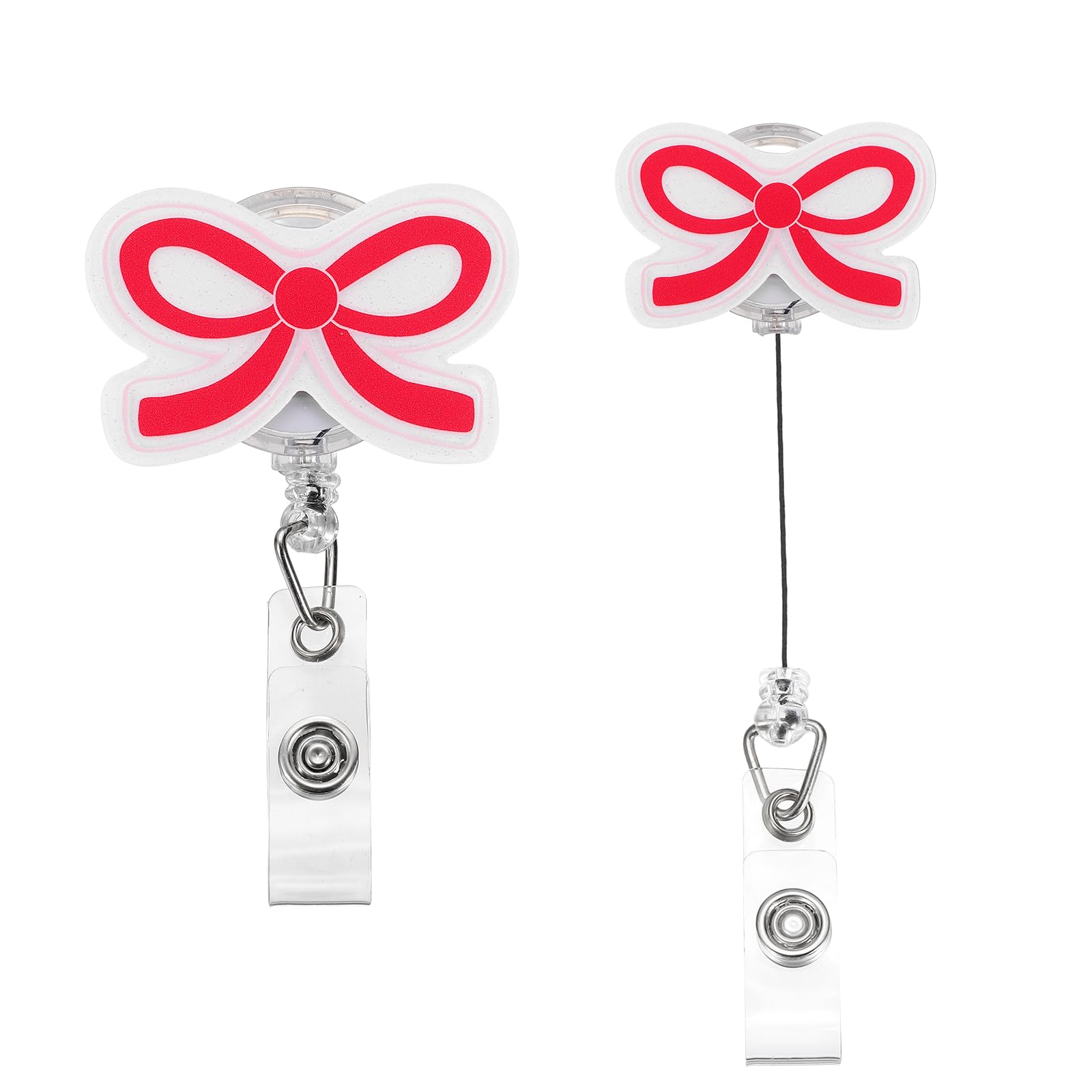 PATIKIL Bow Badge Reel, 2 Pcs Acrylic Bow Badge Holder 2.01"x1.3" ID Name Holder Reels Accessories with Retractable Cord & Alligator Clip for Office Worker Teacher, Rose Red