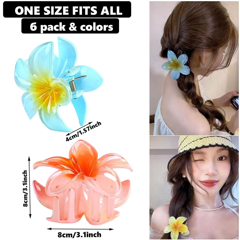 6 Flower Hair Clips, Acrylic Hair Clips - Image 2