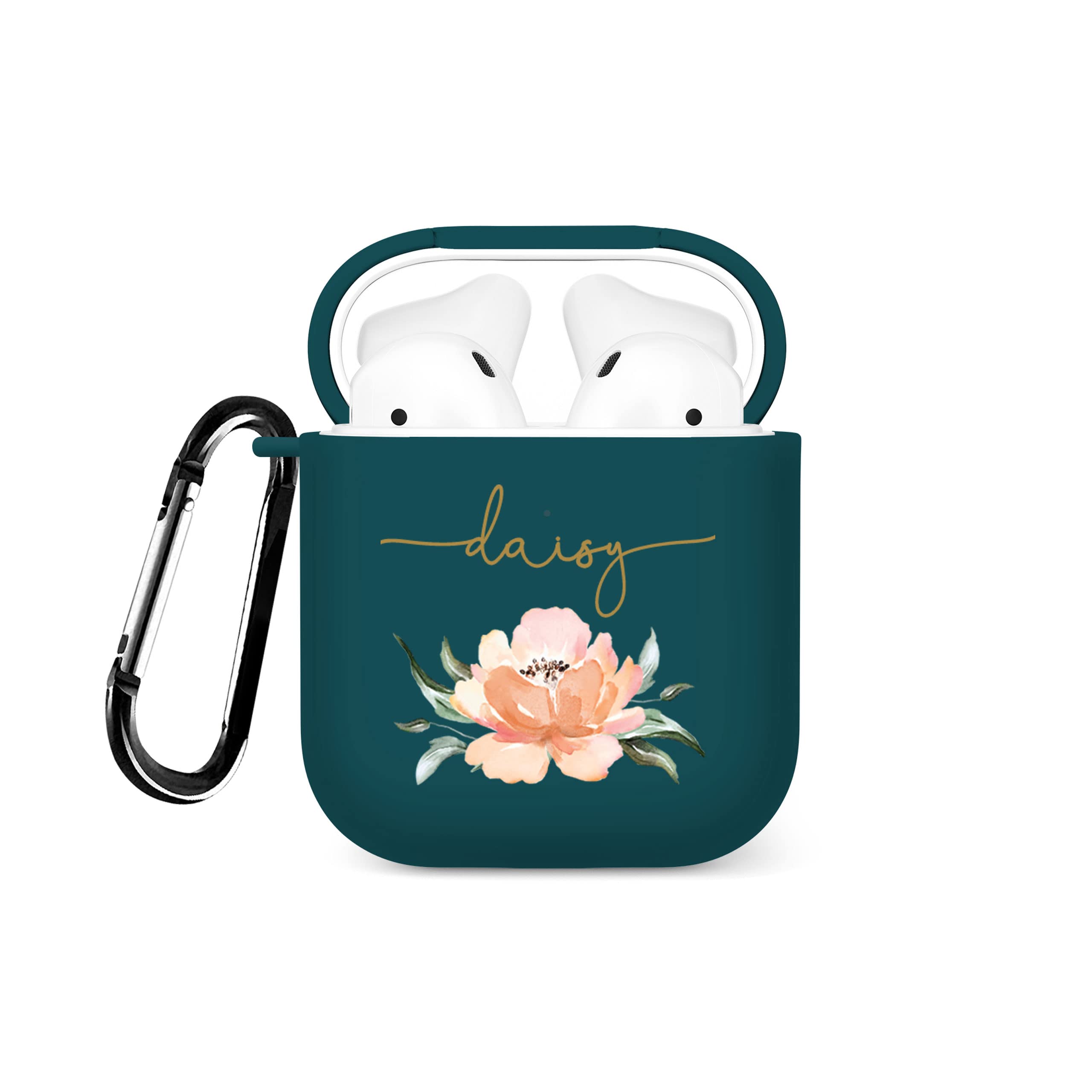 Tirita Personalised Custom Case Compatible with Apple AirPods 4th gen, Support Wireless Charging, with Carabiner, Front LED Visible [08- Rose Gold Monogram] — view 27