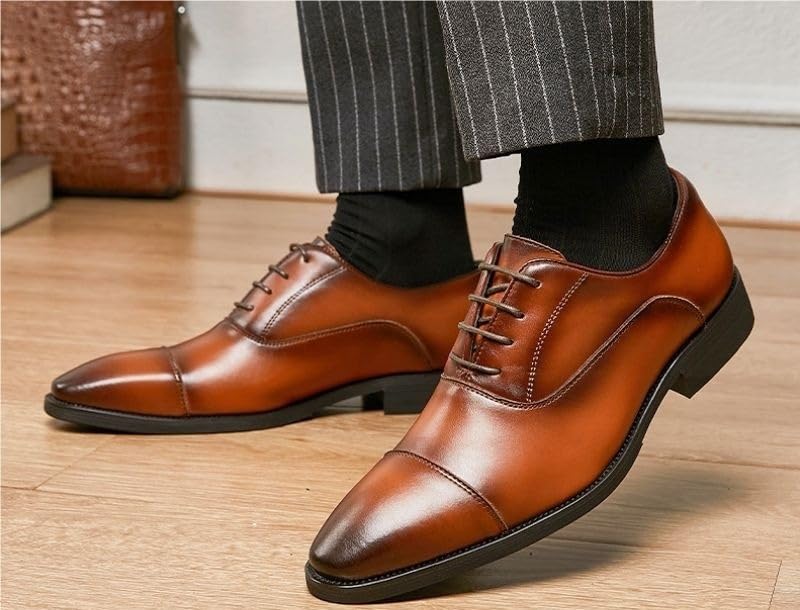 Mens Pointed Toe Oxford Shoes Shiny Patent Leather Formal Business Lace-up Dress Shoes2