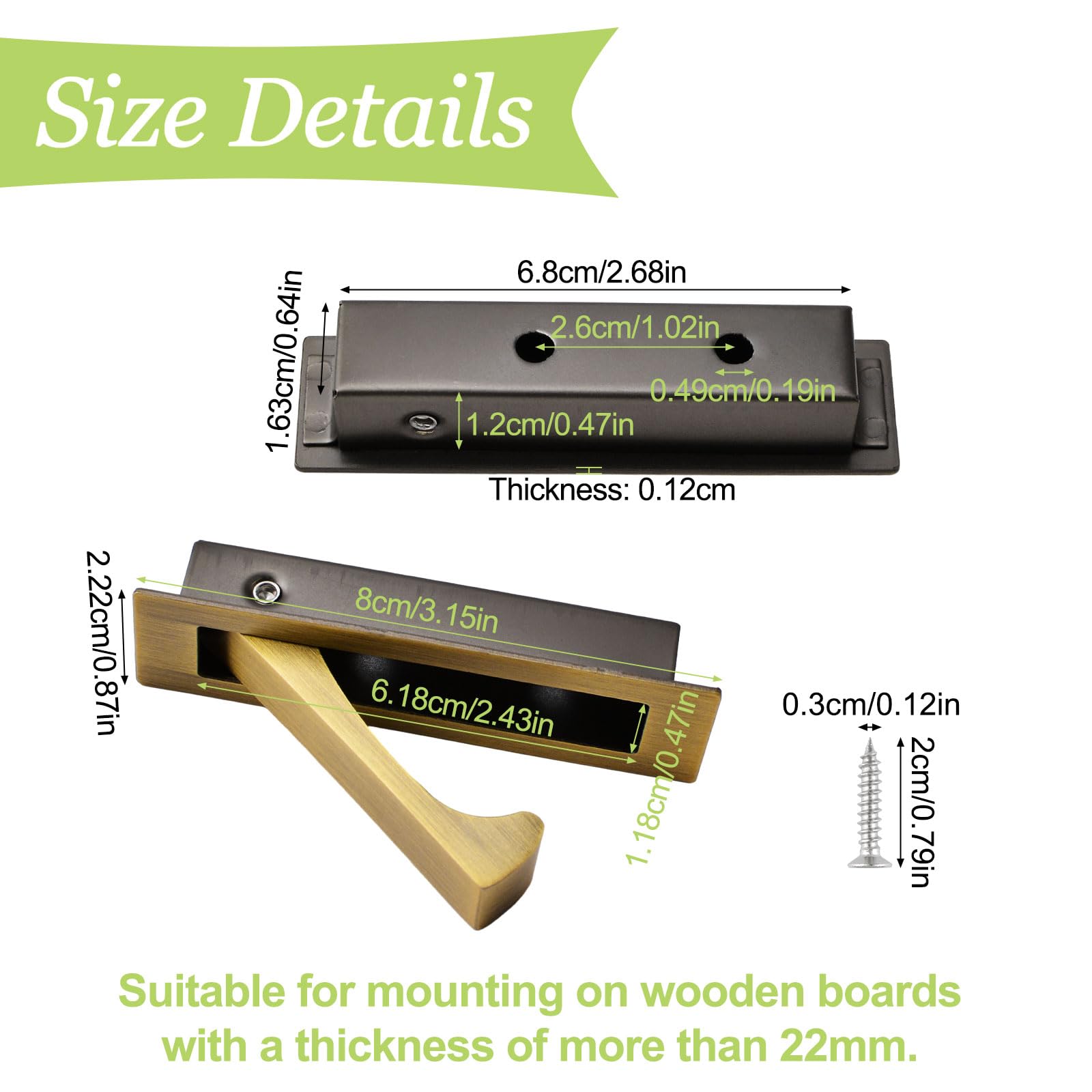 UFURMATE Flush Mount Door Pull 1 Pack 304 Stainless Steel Recessed Door Handle Hardware Brushed Pocket Door Hidden Edge Pull for Closet Pocket (Bronze) - Image 2