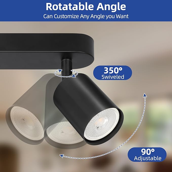 VEKIDOT Led-plafondlamp, 2 spots, plafondspot, draaibaar, plafondlamp, zwart, moderne plafondspot, plafondspots voor keuken, slaapkamer, woonkamer, zonder lamp photo 3