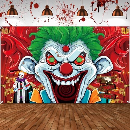 HOWAF Scary Clown Halloween Decorations Backdrop Banner