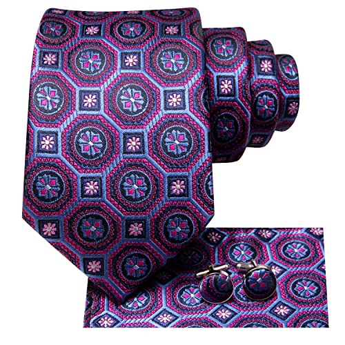 Image of Dubulle Mens Paisley Floral Silk Tie for Men Striped Necktie and Pocket Square Cufflinks Set Wedding Business