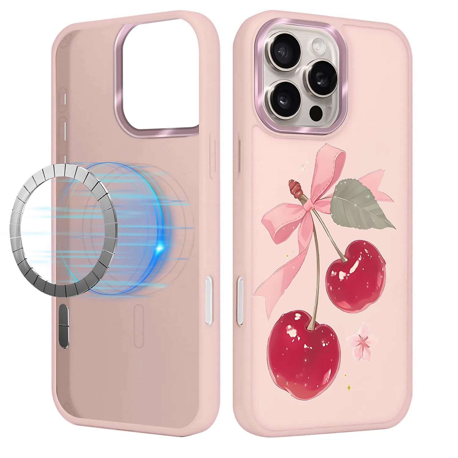 HCTYKHVTYS for iPhone 16 Pro Cases,Campatible with Magsafe,Adopting a Sturdy and Durable Silicone Hard Shell Design,Bright and Attractive,Pink Bowknot