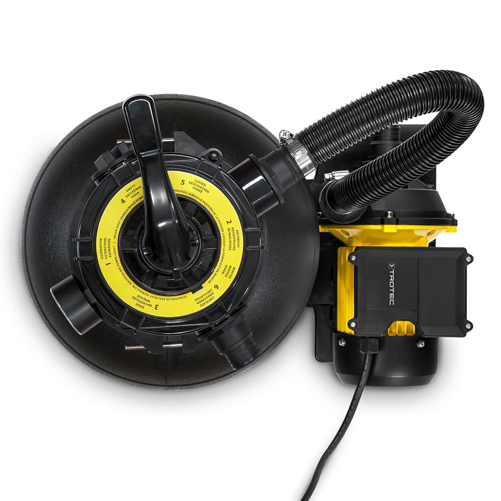 TROTEC Bomba de filtro de arena TSP 7900 E – Bomba de piscina con válvula de 7 vías, potencia de extracción de 7900 l/h, 250 W, para arena, vidrio filtrante y bolas de filtro, potente sistema de