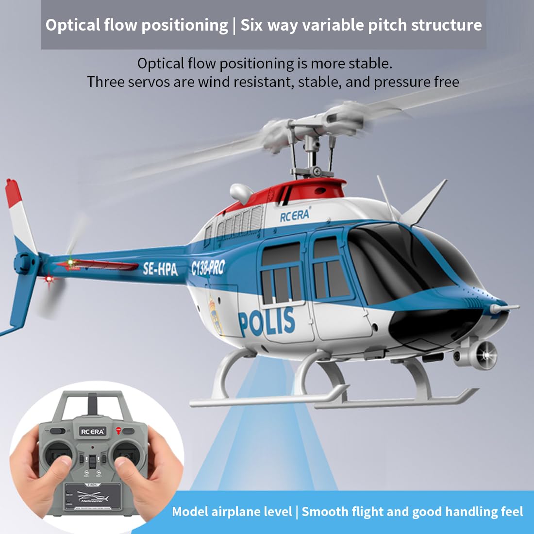 RC ERA 1/33 Scale C138 Pro Bell 206 RC Helicopter, 2.4G 6CH 6-Axis