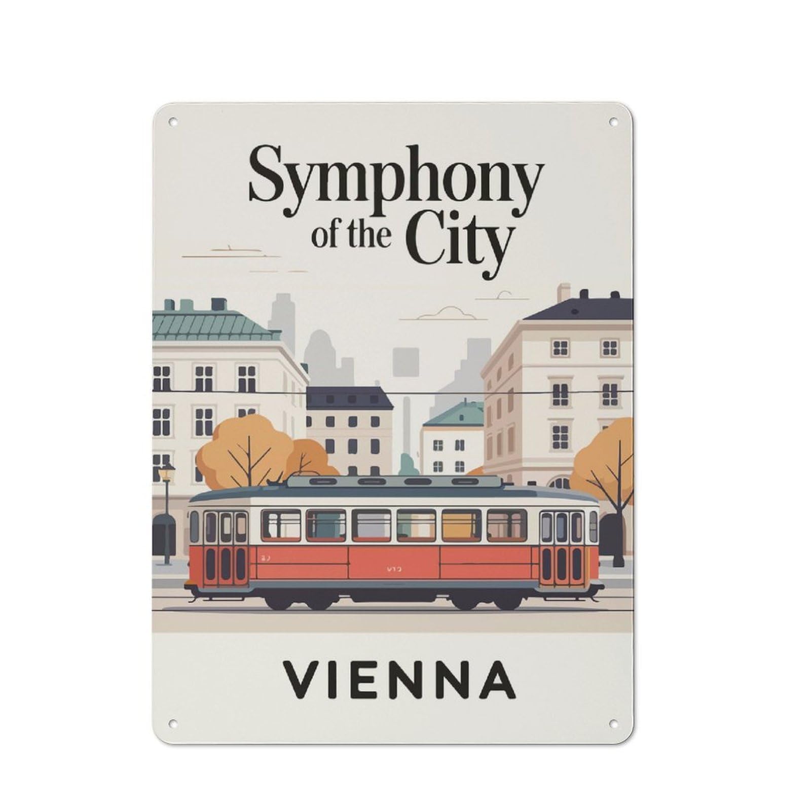 Junmoney Vienna City Tram Tin Wall Plaque 40X30cm With For Bar Or Restaurant, Suited To Restaurant Interior Fans