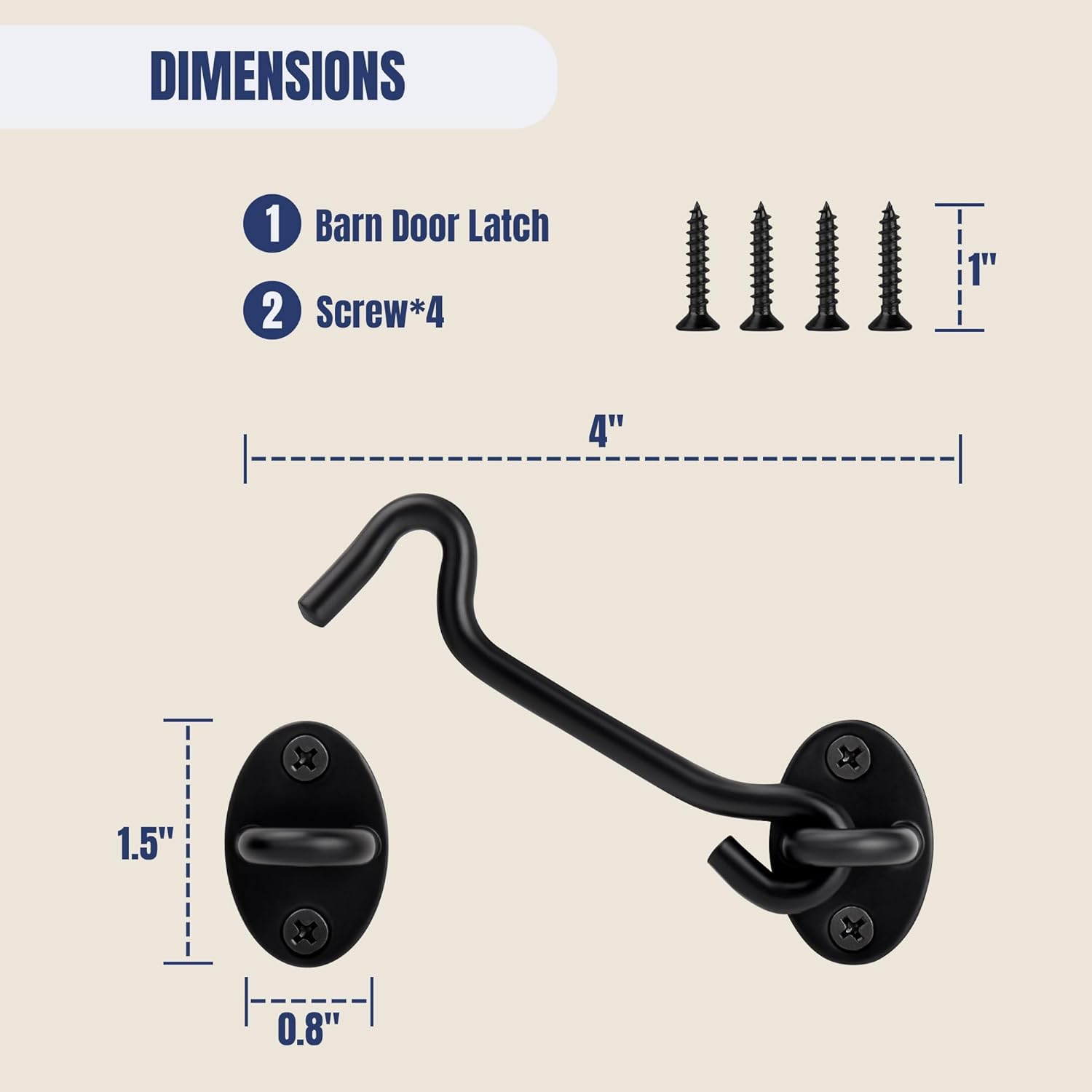 Privacy Hook and Eye Latch, 4 Inch Heavy Duty Barn Door Lock Latch, Gate Lock Cabin Hook for Sliding Door, Black Gate Latches Hardware for Window, Shed, Fence, Gate, Cabinet, Closet