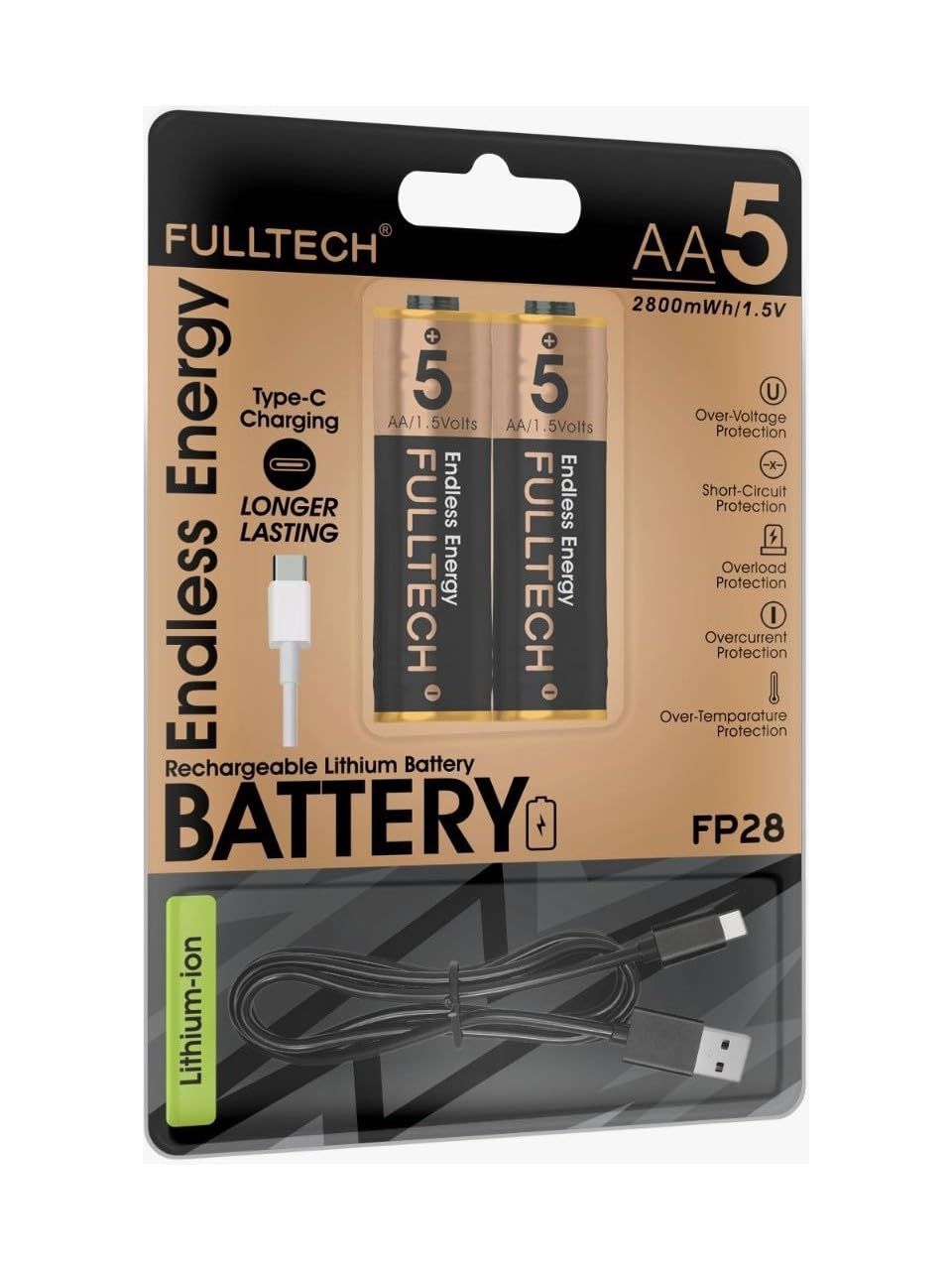 Şarjlı Kalın Kalem Pil AA Şarj Edilebilir Pil 1.5V 2800mWh Lityum-İon Kalın Pil AA 5 Type-C Şarjlı (AA, Her Paket, 2)