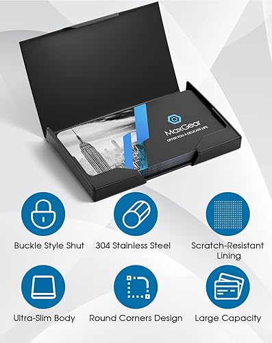 Vista 17 de MaxGear - Tarjetero para hombres y mujeres, bolsillo para tarjetas de negocios RFID, delgado, para tarjetas de negocios, soporte para tarjetas