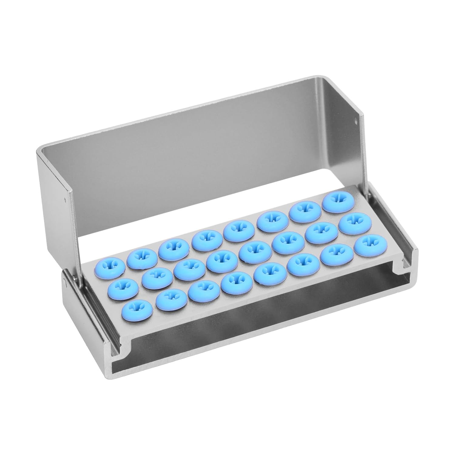 3PCS 24 Holes Burs Holder Aluminum Autoclavable Burs Block with Silica Gel Cover (Silver)