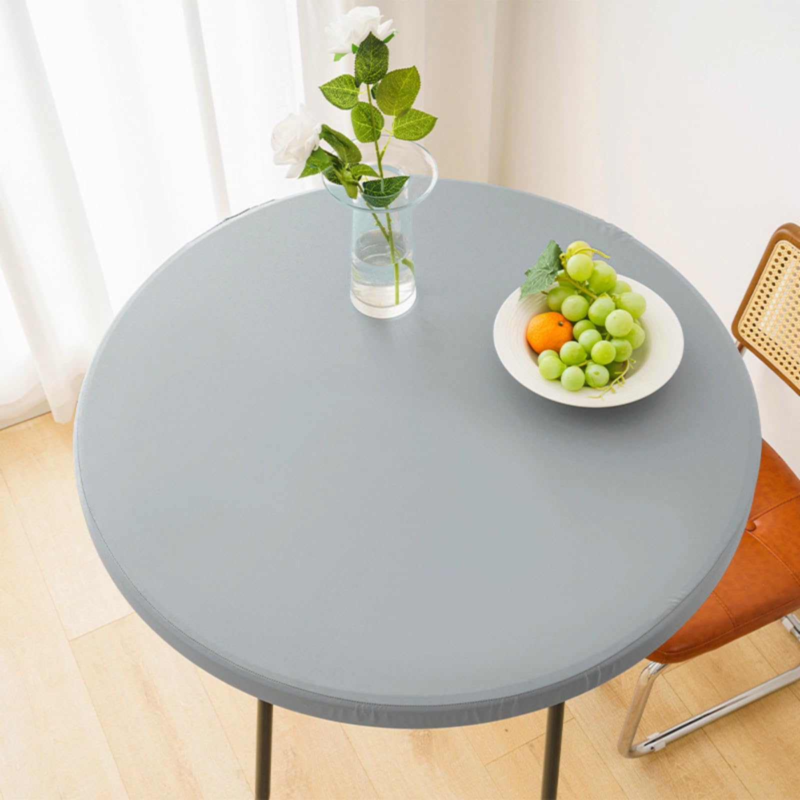 Odot Round Tablecloth Waterproof Wipe Clean 60-140cm, PU Leather Round Outdoor Table Cover Fitted Elastic Edged Circle Table Cloth Protector Decorative for Kitchen Dining Room (Gray,130cm)