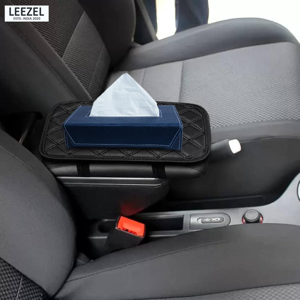 LEEZEL| Tissue Box Holder with 100 Pulls Cotton Rags Tissue | Handcrafted Fine Leather - Like Finish | for Gifting, Office Desks, Cars & Home Décor | Durable & Water Resistant. (Blue) - Image 9 thumbnail