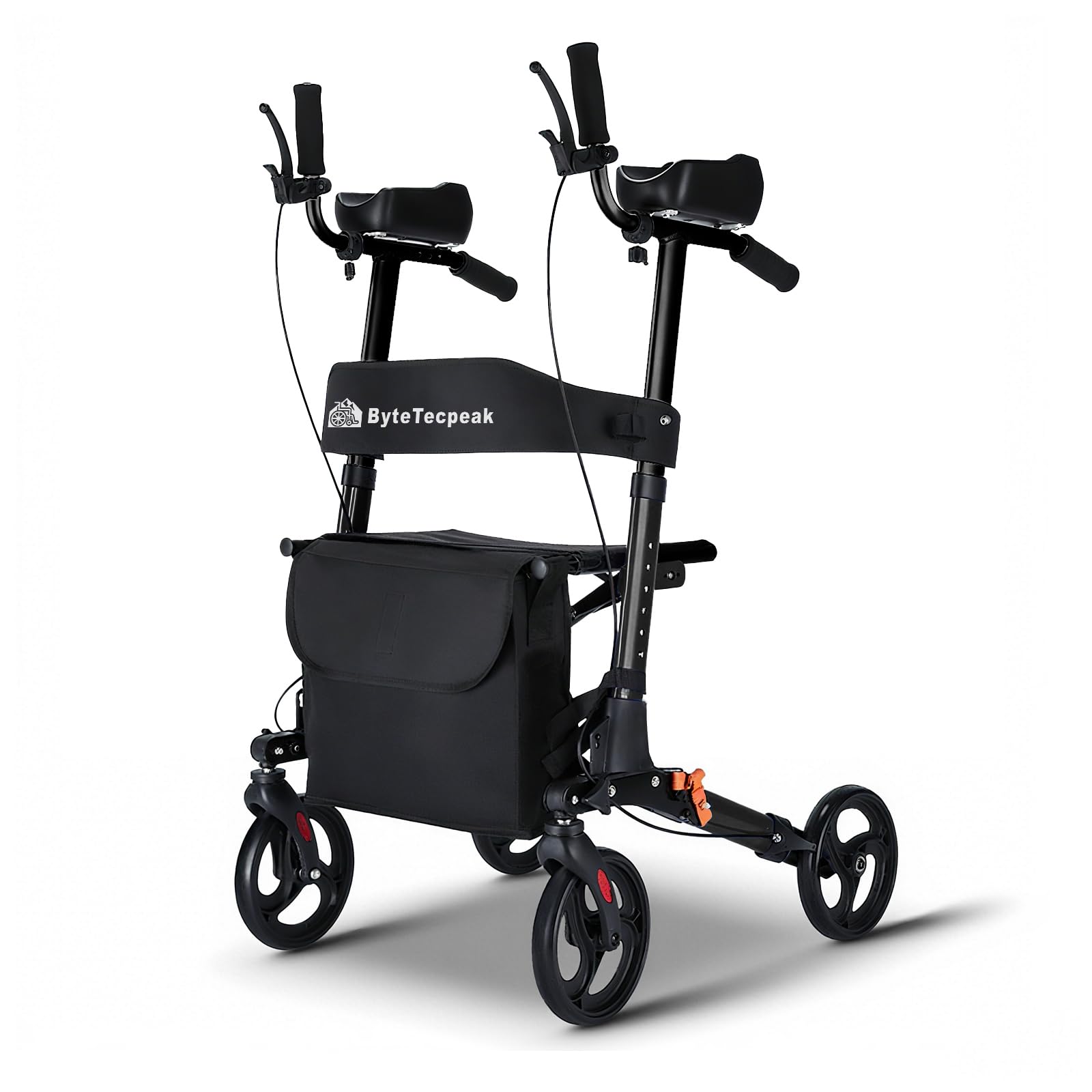R2 Rollator Faltbar und Leicht mit Sitz, Rollatoren Schmal für Wohnung, Gehhilfe Rollator für Senioren Klappbar, ausgestattet mit verstellbaren Unterarmauflagen, belastbar bis 100 kg, Schwarz