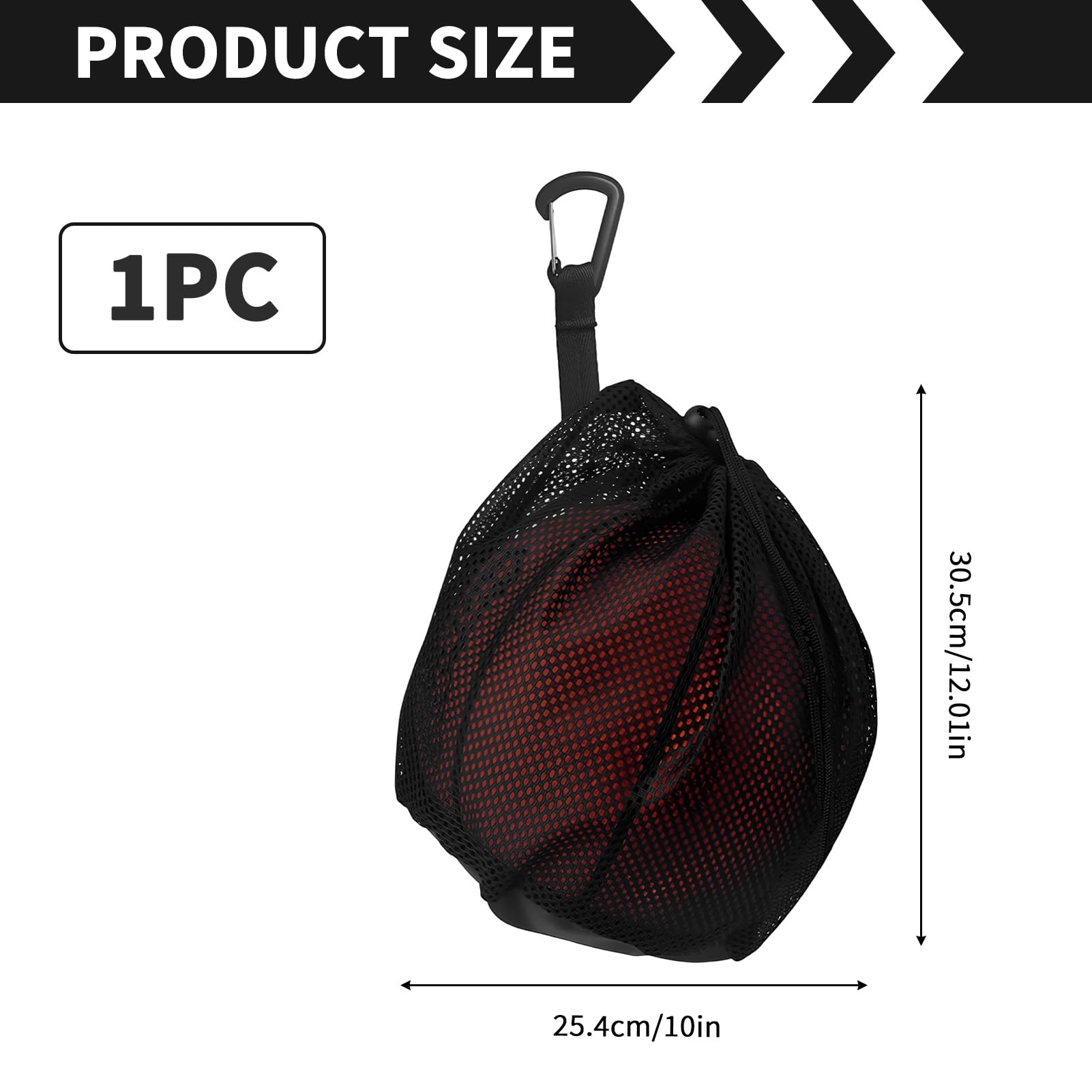 Sac à Ballon en Maille Filet Noir Filet De Rangement Pour Ballon Sac De Sport Avec Poche Zippée, Idéal Pour Basket Football Volleyball Pilates Et Entraînement En Extérieur Ou En Salle