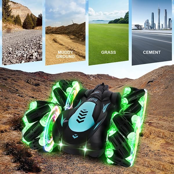 Miniatura 3 de Syozac Auto de acrobacias RC con detección de gestos con luz, 2.4G 4WD controlado a mano gravedad juguete con control remoto de 360 para niños a