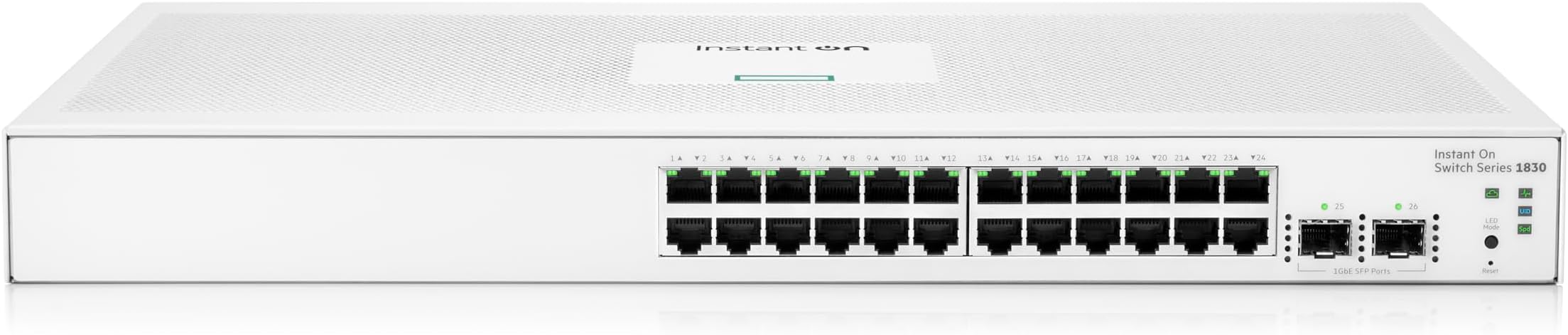 HPE Networking Instant On Switch Series 1830 24-Port Gb Smart-managed Layer 2 Ethernet Switch | 24x 1G | 2x SFP | Fan-less | UK Cord (JL812A#ACC)