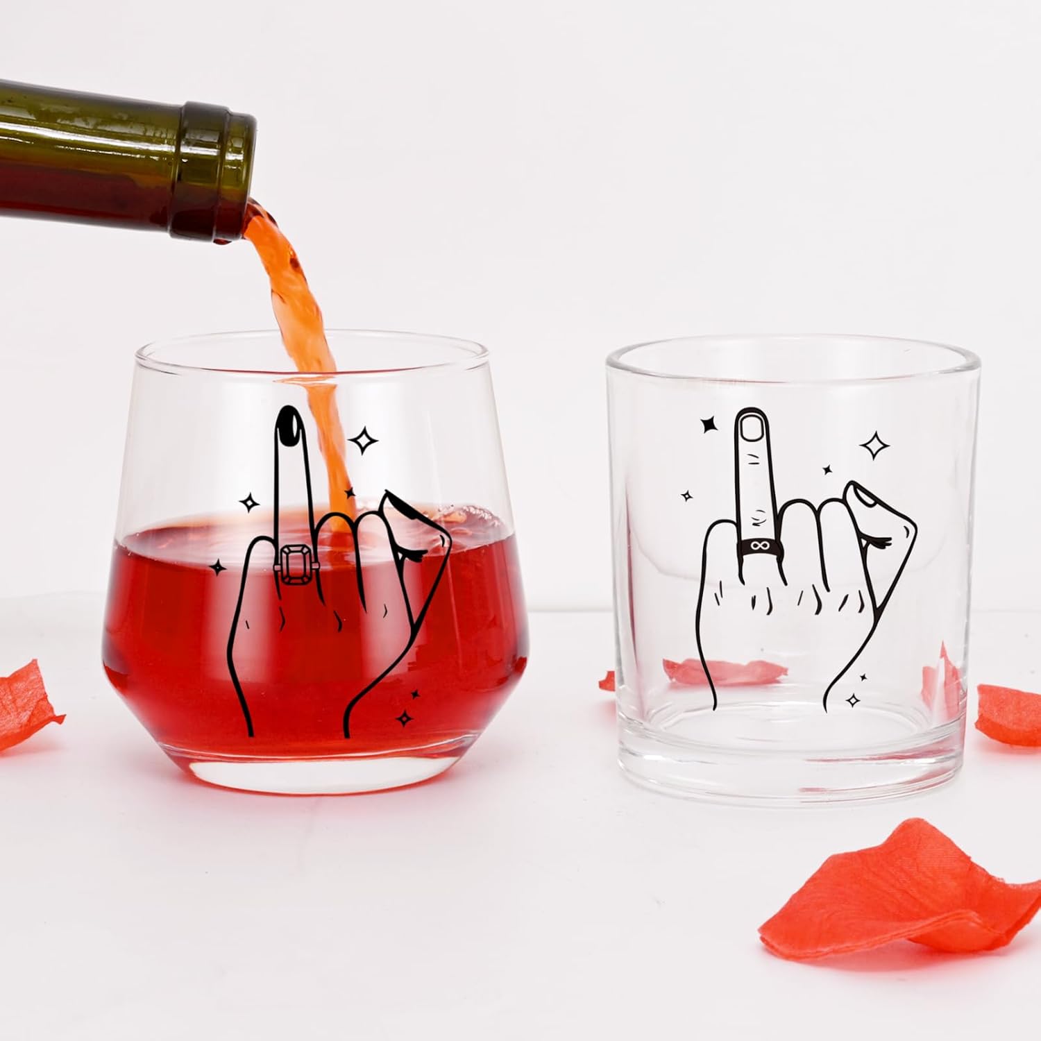 Futtumy Ring Finger Wine Glasses and Whisky Glasses, Wedding Gifts for Couples, Bridal Shower Gifts, Engagement Gift, Bride and Groom Gift, Engagement Present for Couples Mr. Mrs. His Hers - Image 4